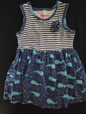 Nannette Navy & Teal Whale Stripe Sleeveless Dress Size 3T